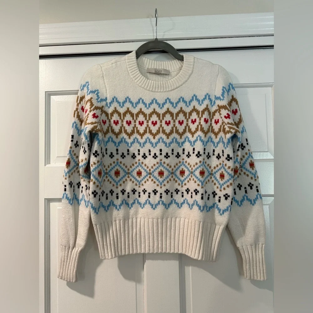 LOFT Mixed Fair Isle Sweater - Size Small - Picture 4 of 7